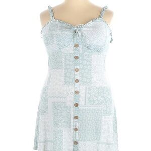 No Boundaries Blue Green Floral Patchwork Button-Up Summer Dress | XXL